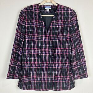 Vintage Pendleton Black Pink Plaid Wool Blazer Made in USA 10